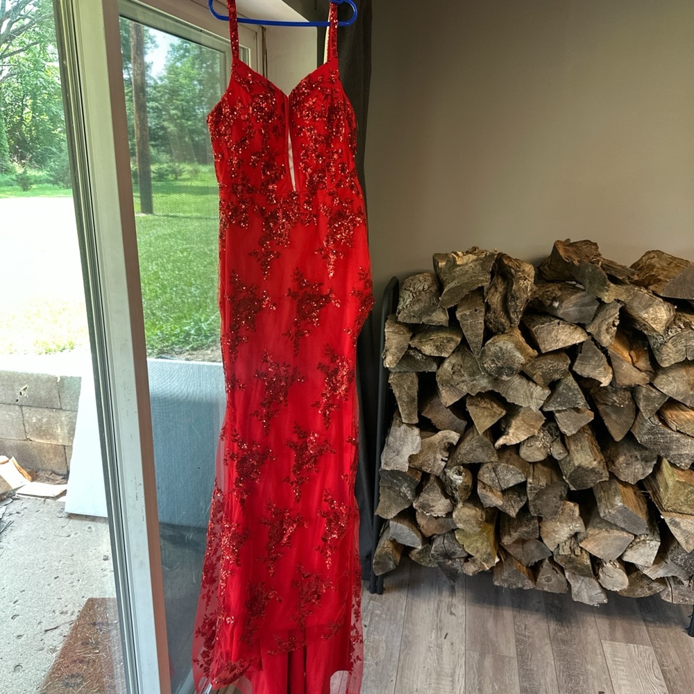 Elegant Red Beaded Gown